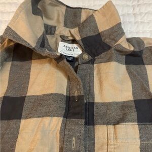 American Eagle Outfitters Tan and Black Plaid Button Down Shirt